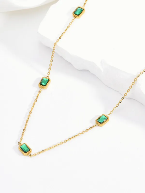 Square Green Zircon Necklace made by COMMENSE