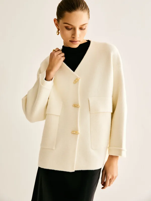 Romance V-Neck Pockets Cardigan sold by COMMENSE