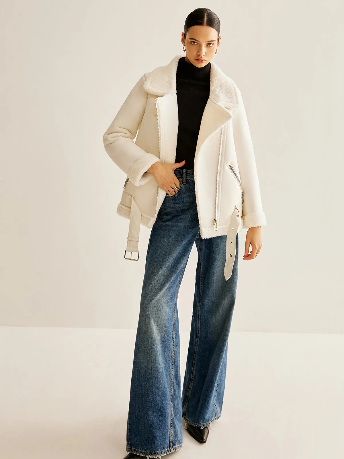 Asymmetrical Zipper Fleece Jacket sold by COMMENSE product image thumbnail 3