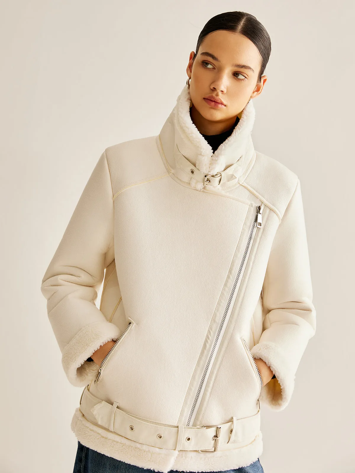 Asymmetrical Zipper Fleece Jacket sold by COMMENSE product image thumbnail 2