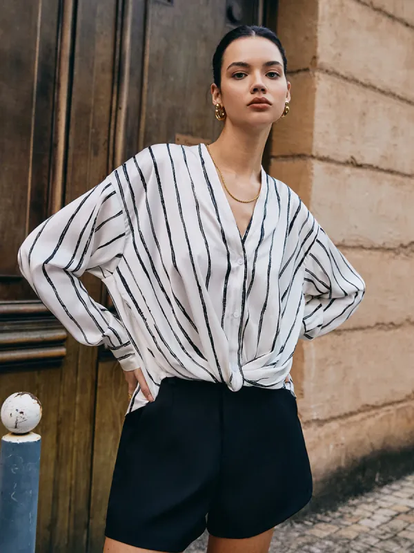 V-Neck Pinstripe Shirt sold by COMMENSE
