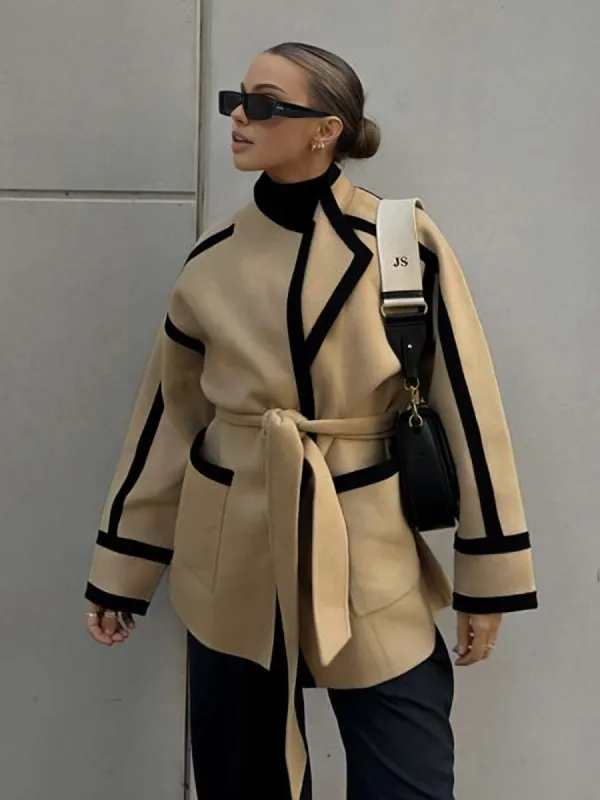 Contrast Binding Wool Coat sold by COMMENSE