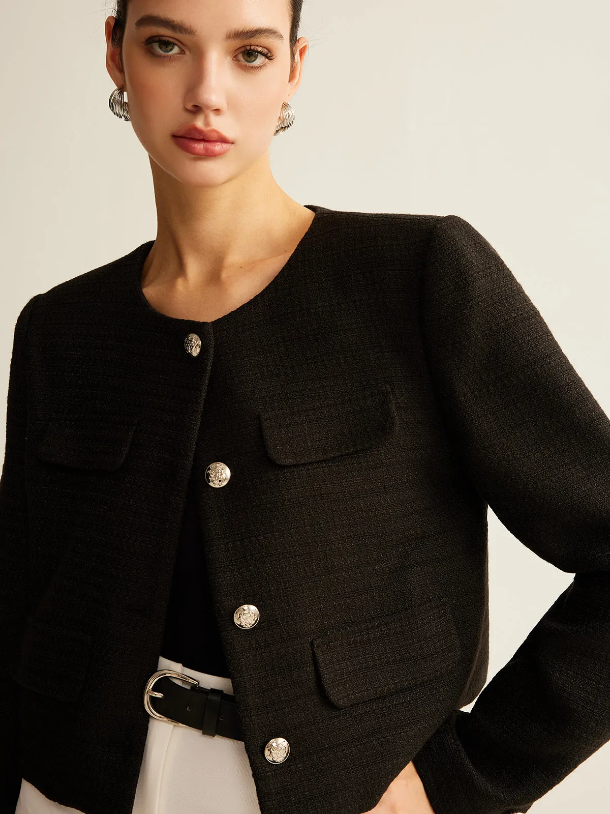 Button Down Tweed Jacket sold by COMMENSE product image thumbnail 3