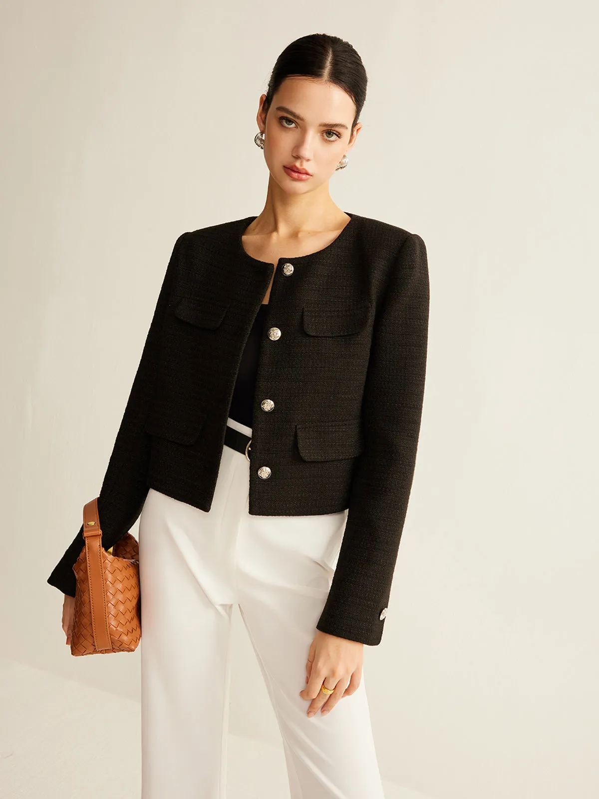 Button Down Tweed Jacket sold by COMMENSE