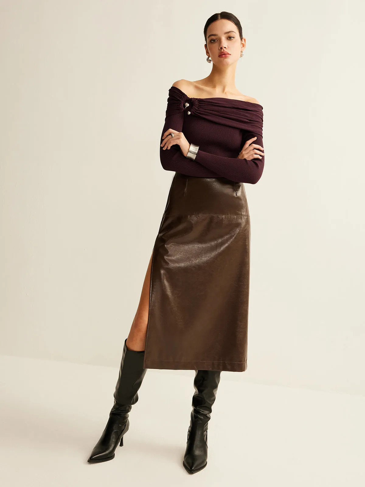 Ruched Slim Knit Top sold by COMMENSE product image thumbnail 3