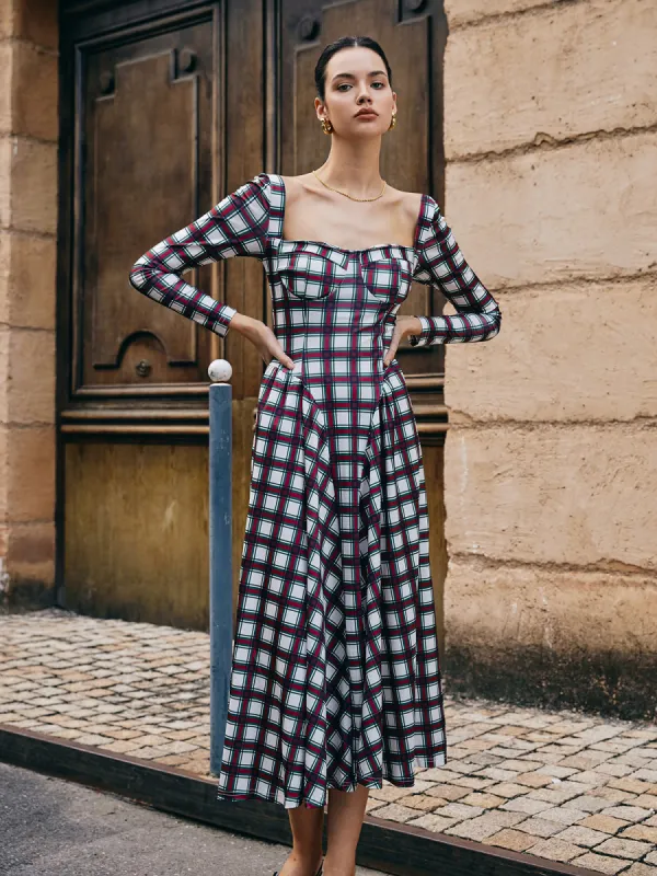 Sweetheart Plaid Pleated Dress sold by COMMENSE