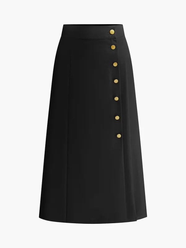 Metal Button Midi Skirt sold by COMMENSE