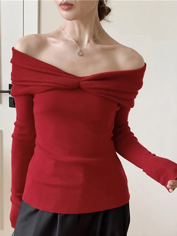 Wool-Blend Knotted Ruched Knit Top sold by COMMENSE
