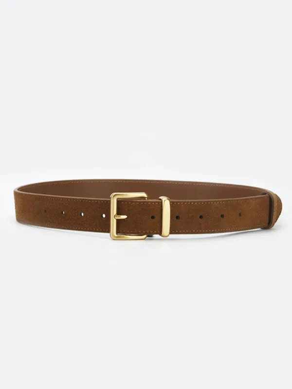 Golden Buckle Suede Belt sold by COMMENSE