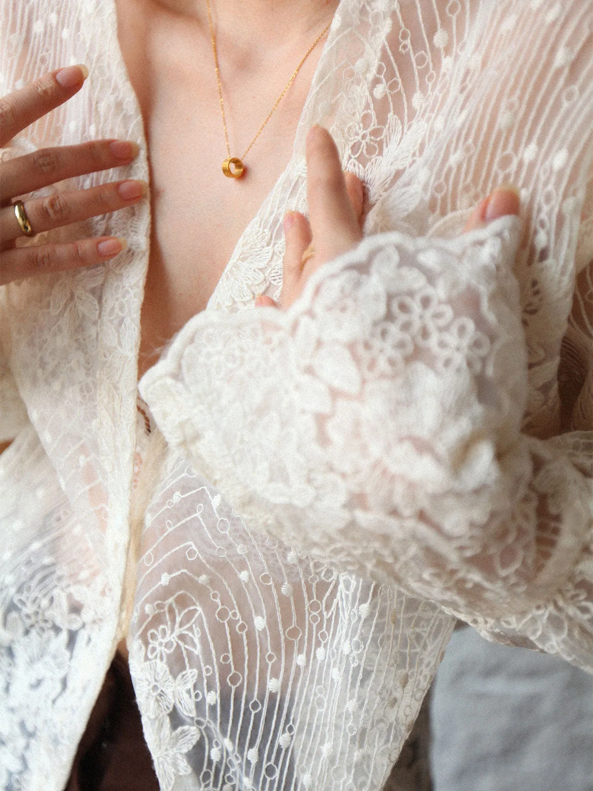 V-Neck Button Floral Sheer Shirt sold by COMMENSE product image thumbnail 5