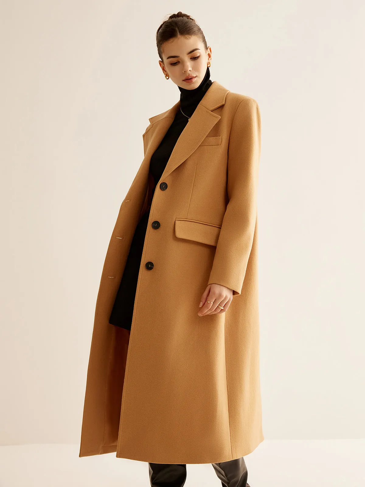 Minimalist Wool-Blend Long Coat sold by COMMENSE product image thumbnail 2