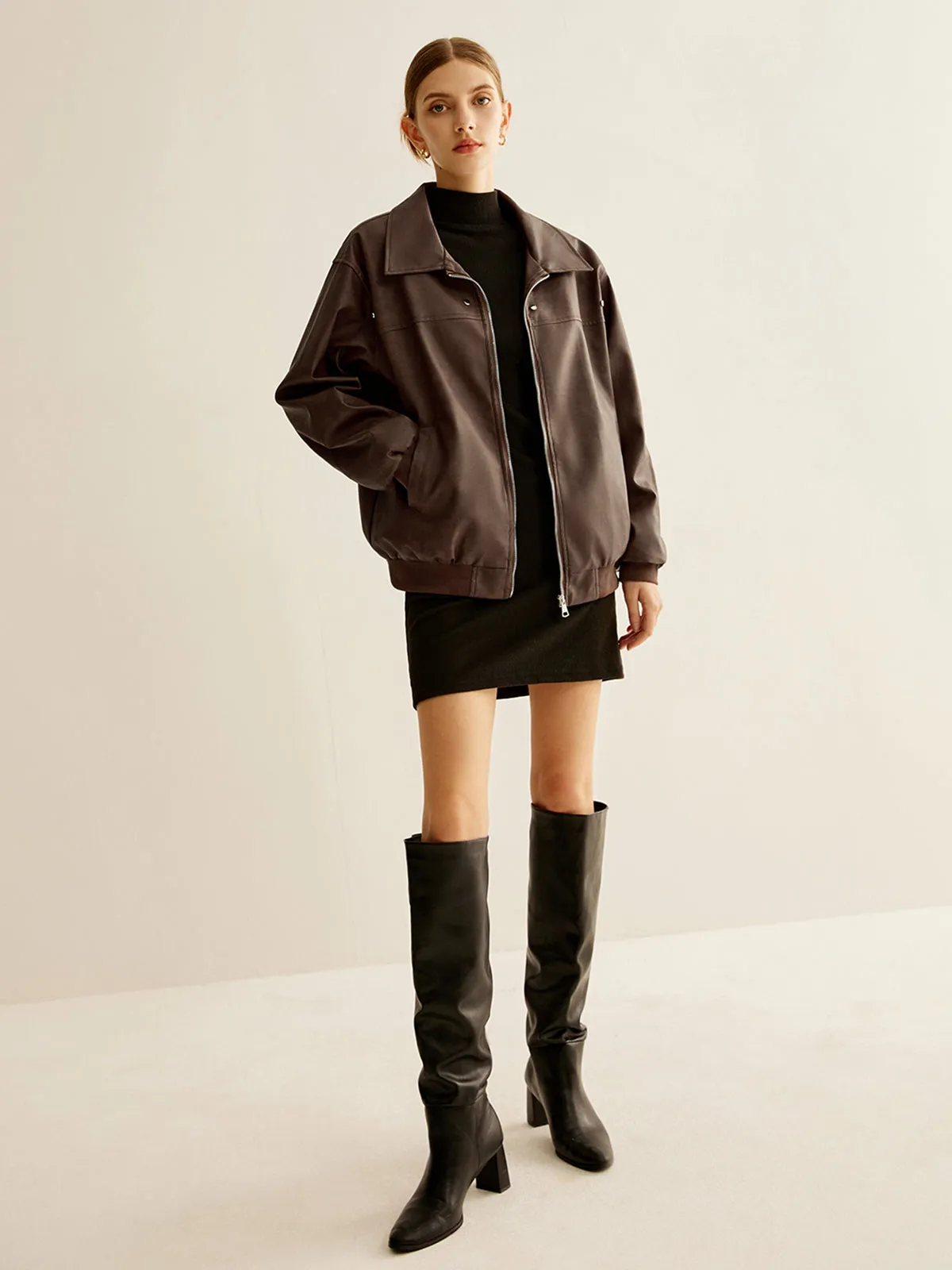 Zipper Shift PU Leather Jacket sold by COMMENSE product image thumbnail 4