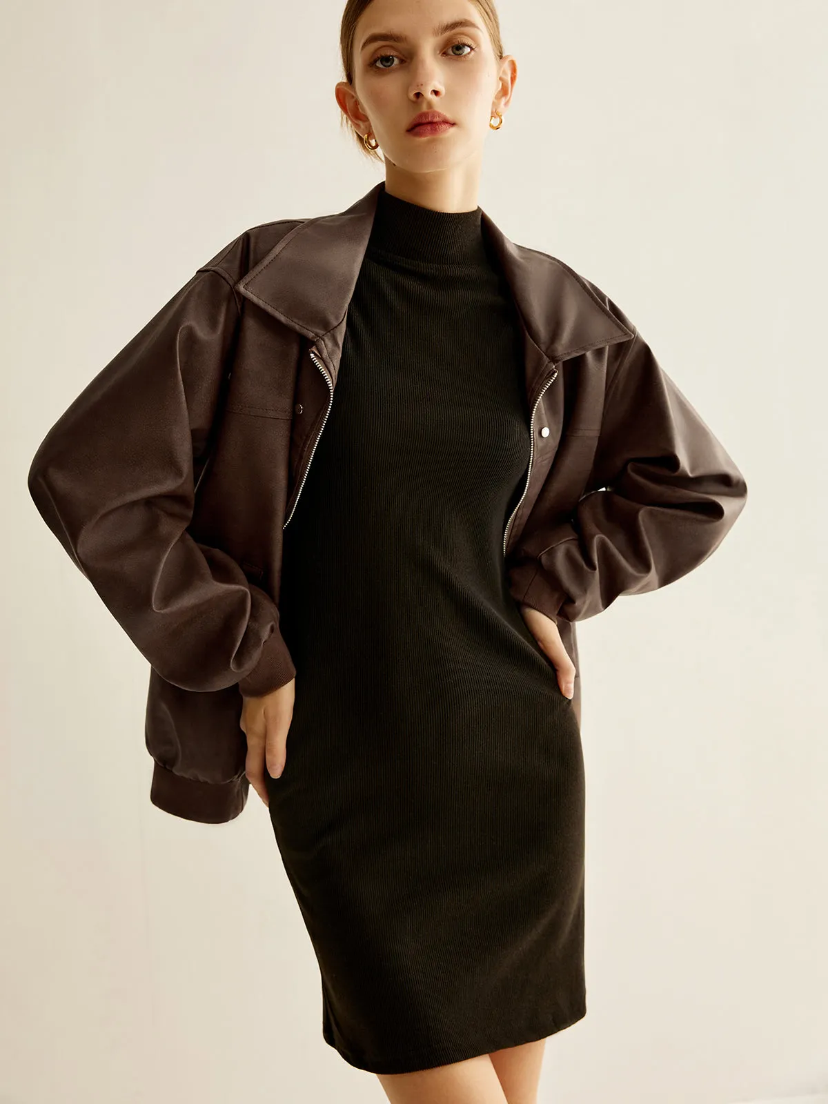 Zipper Shift PU Leather Jacket sold by COMMENSE