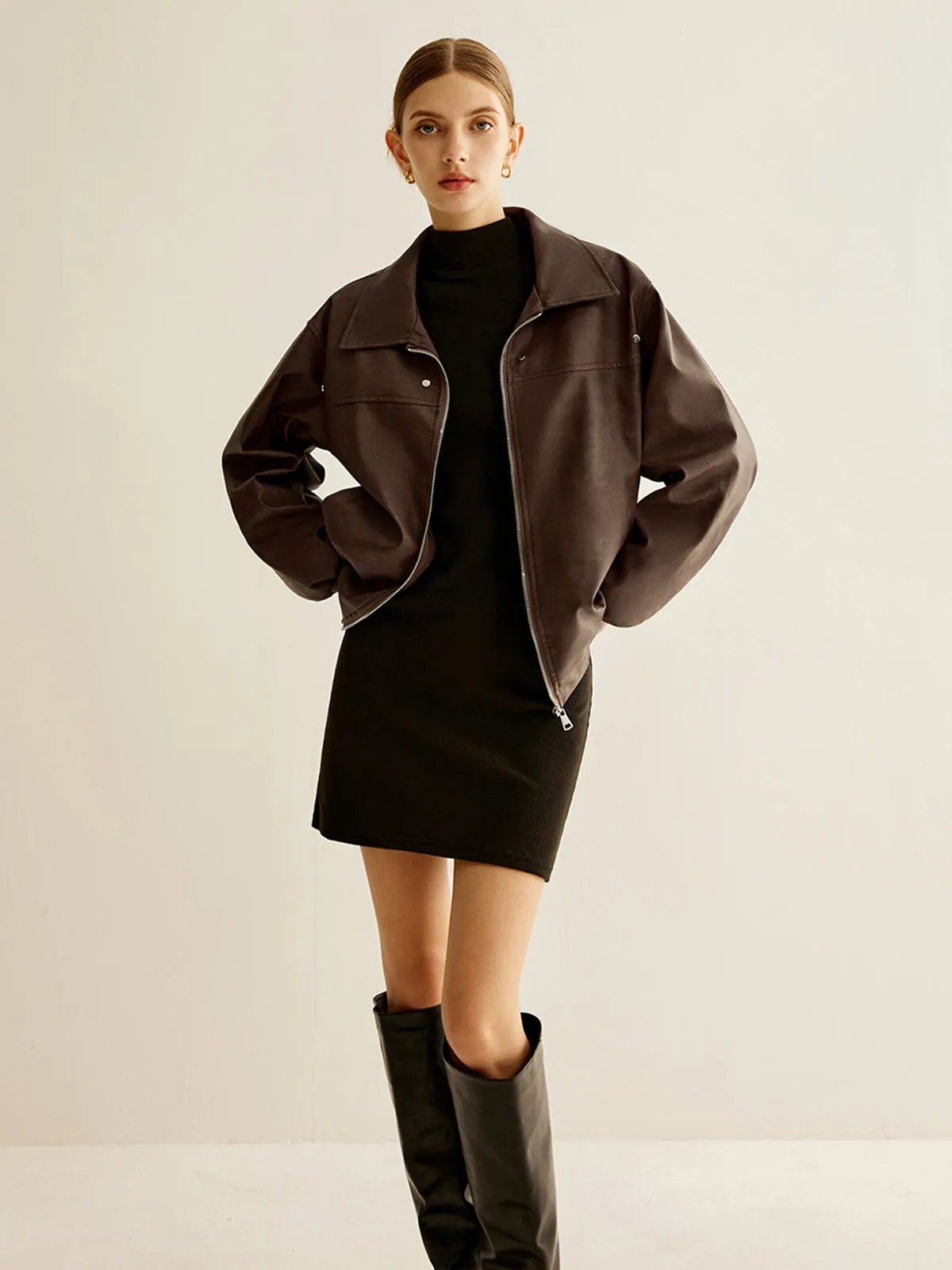 Zipper Shift PU Leather Jacket sold by COMMENSE product image thumbnail 3