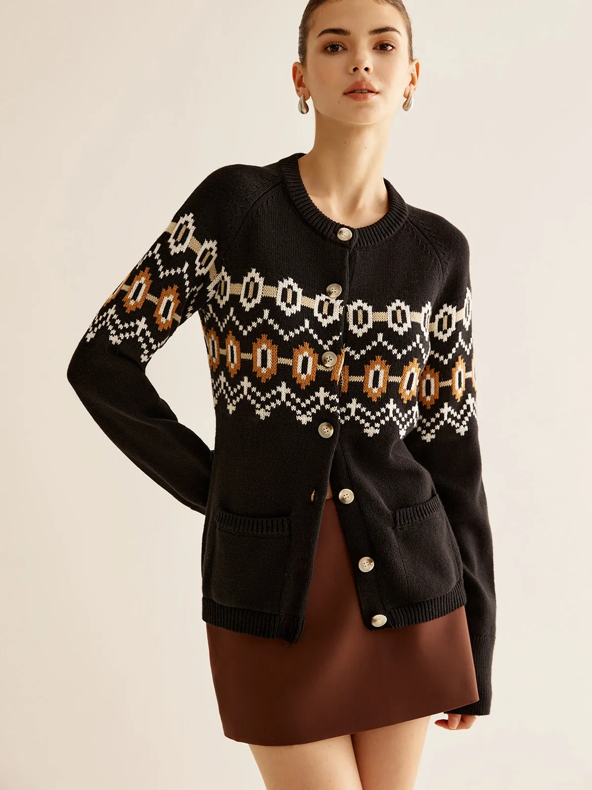 Geometric Printed Fit Cardigan sold by COMMENSE