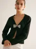 V-Neck Bow Slim Shirt sold by COMMENSE