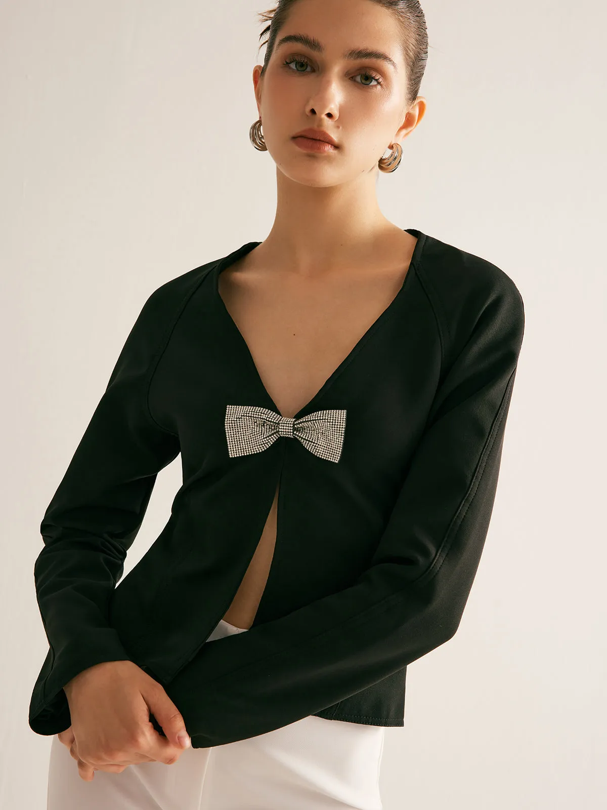 V-Neck Bow Slim Shirt sold by COMMENSE product image thumbnail 5