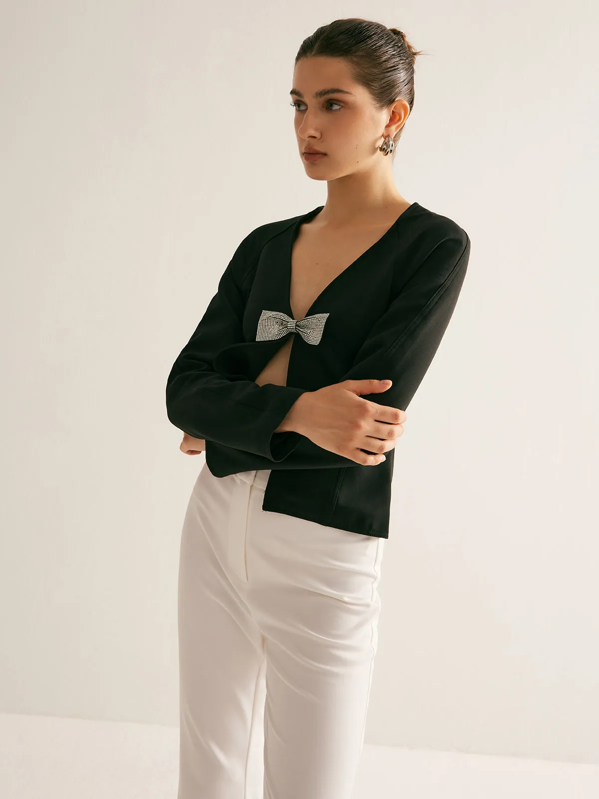V-Neck Bow Slim Shirt sold by COMMENSE product image thumbnail 3