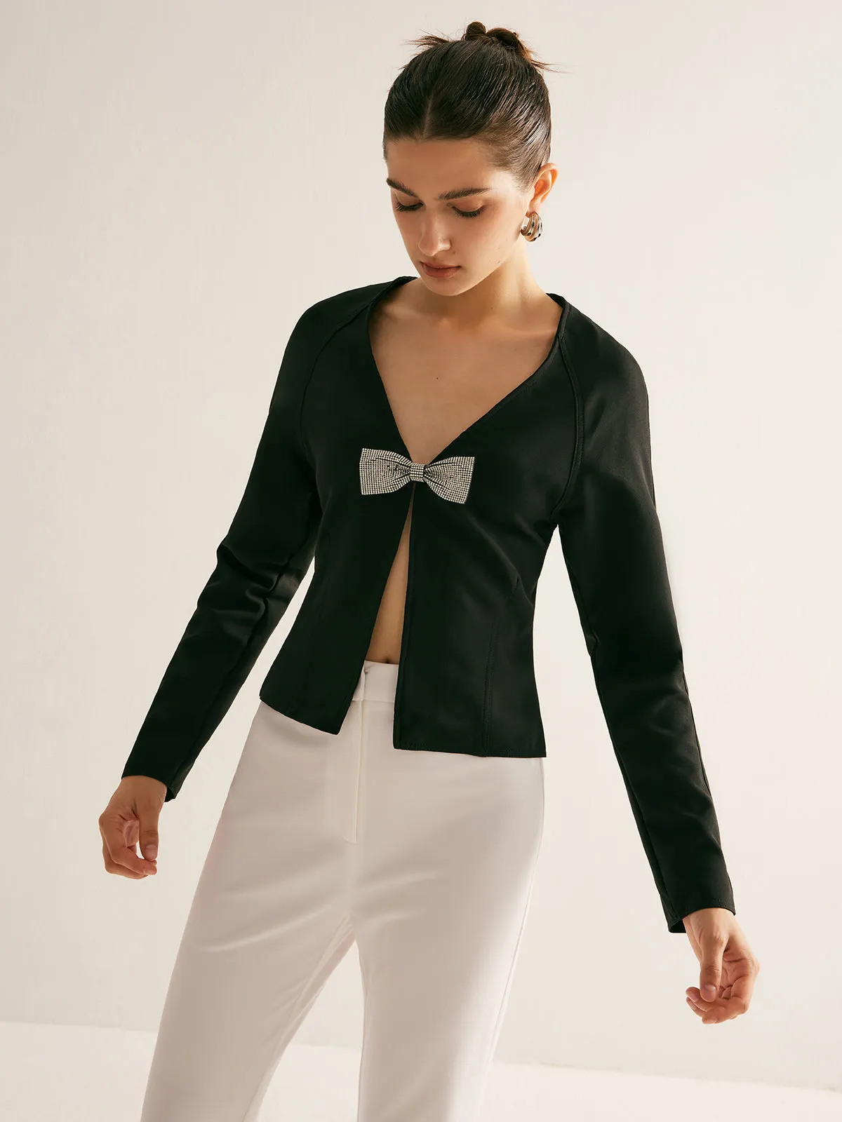 V-Neck Bow Slim Shirt sold by COMMENSE product image thumbnail 4