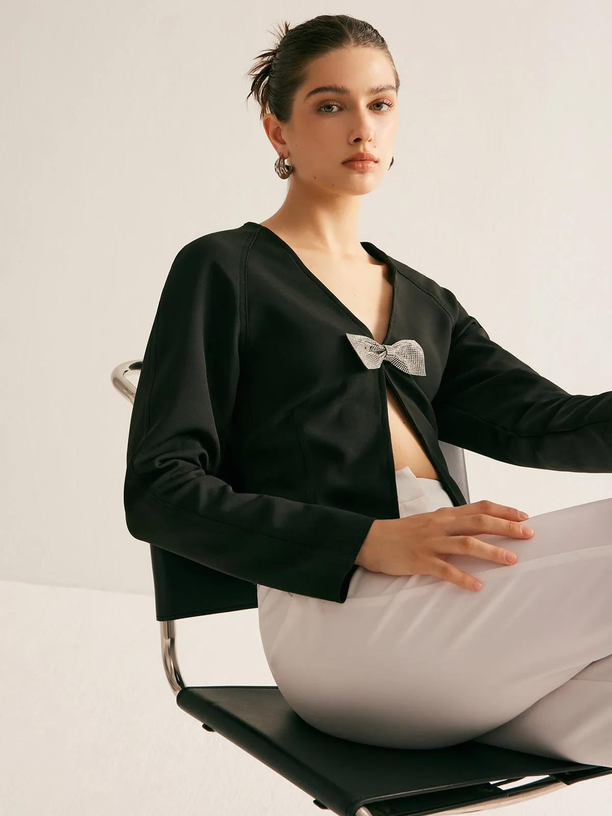 V-Neck Bow Slim Shirt sold by COMMENSE product image thumbnail 2