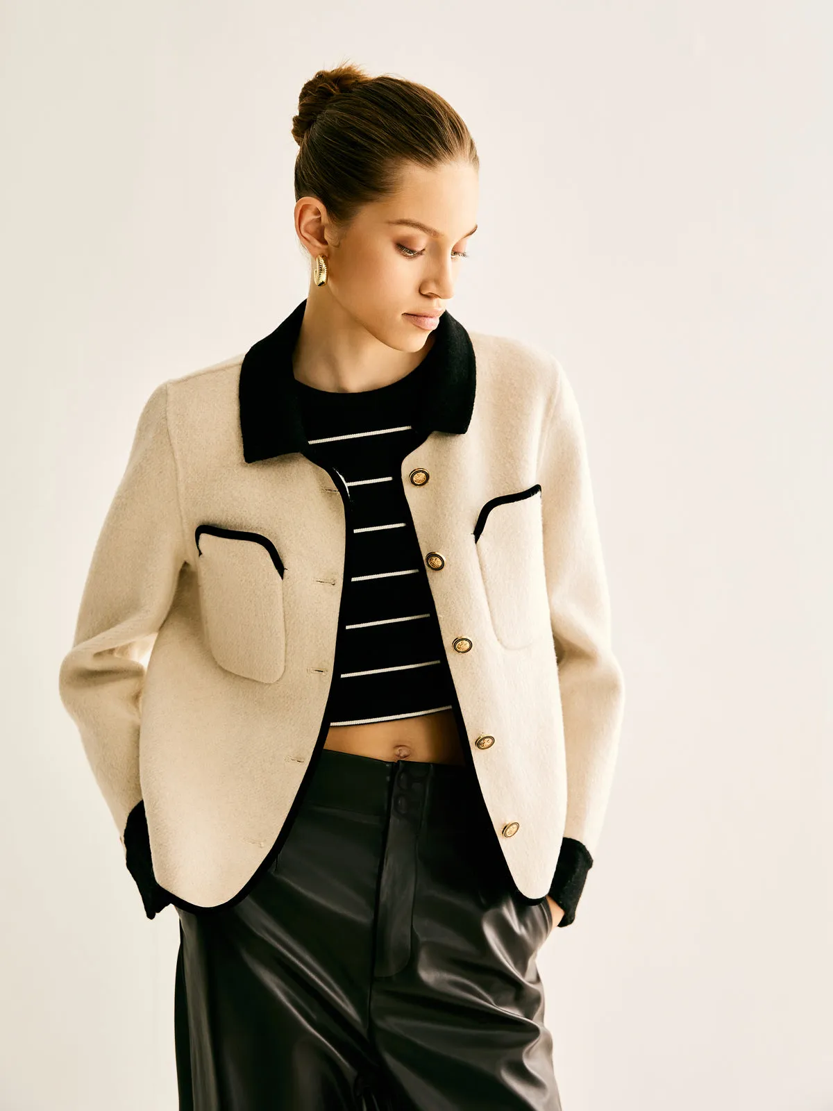 Wool-Blend Contrast Binding Blazer sold by COMMENSE product image thumbnail 3
