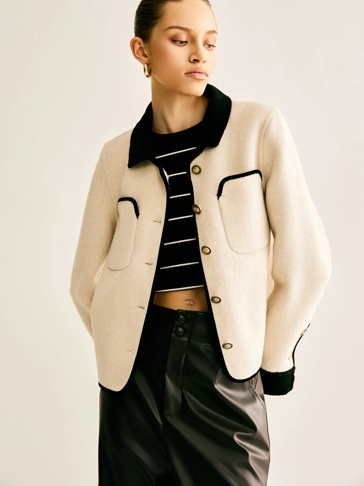 Wool-Blend Contrast Binding Blazer sold by COMMENSE product image thumbnail 5