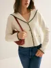 Sailor-Collar Contrast-Trim Button Cardigan sold by COMMENSE