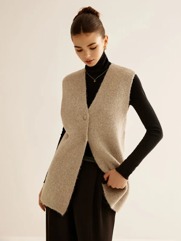 Wool-Blend Breasted Sweater Vest sold by COMMENSE