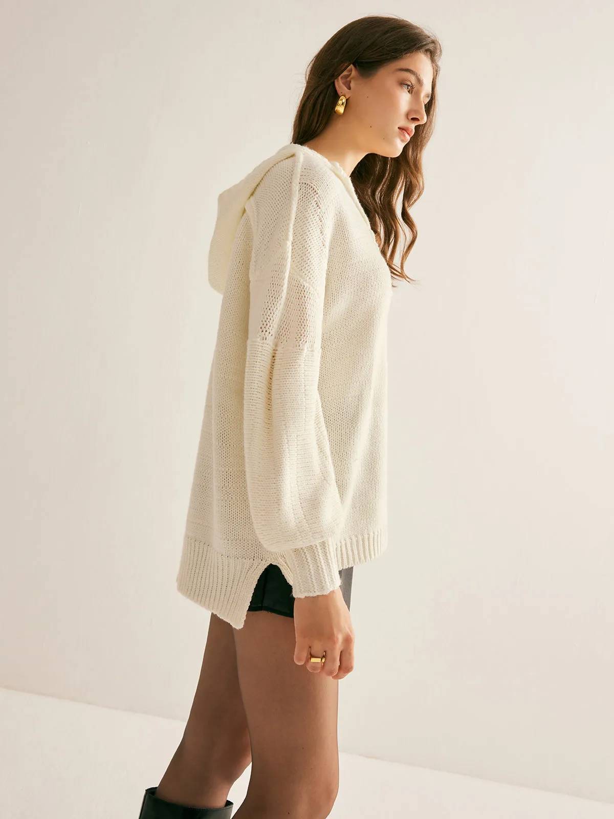 V-Neck Slit Hooded Sweater sold by COMMENSE product image thumbnail 3