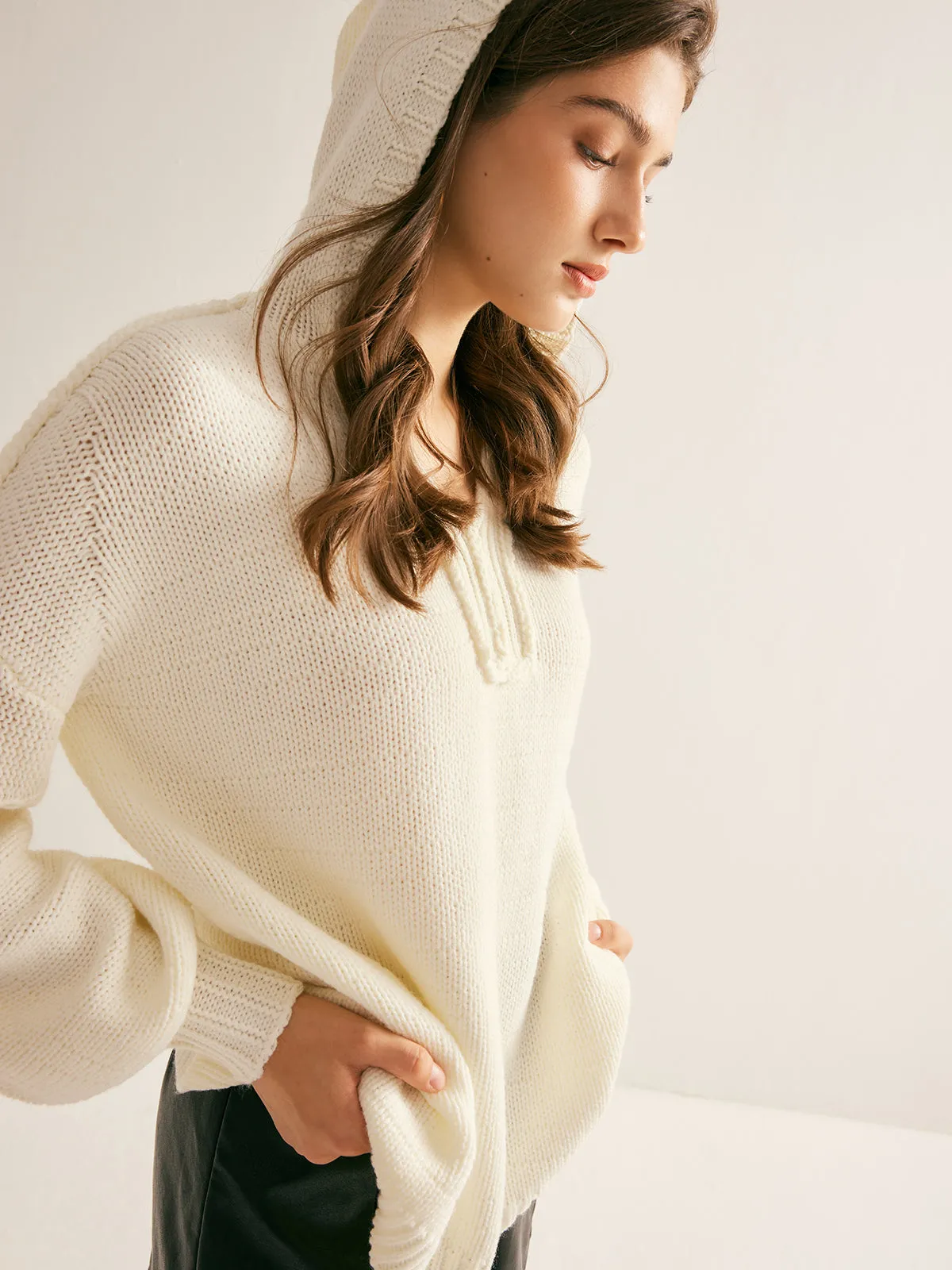 V-Neck Slit Hooded Sweater sold by COMMENSE product image thumbnail 4