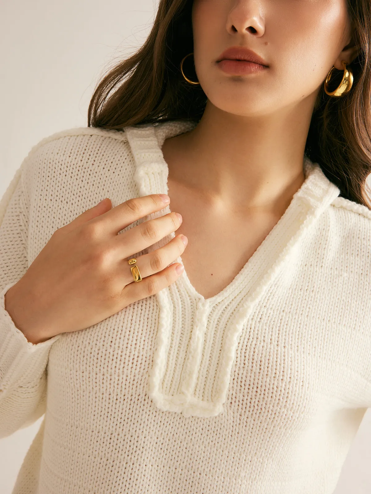 V-Neck Slit Hooded Sweater sold by COMMENSE product image thumbnail 5