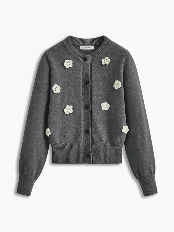 3D Floral-Decor Breasted Cardigan sold by COMMENSE