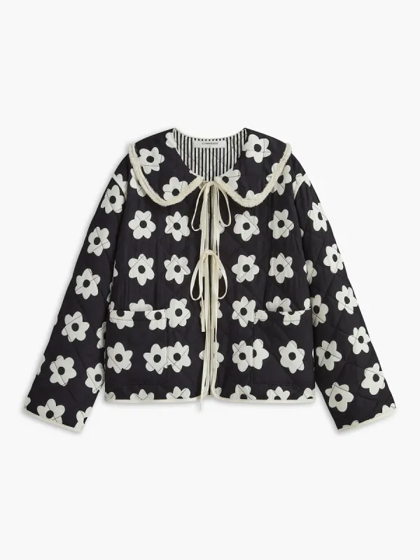 Floral Printed Lace Up Winter Coat sold by COMMENSE