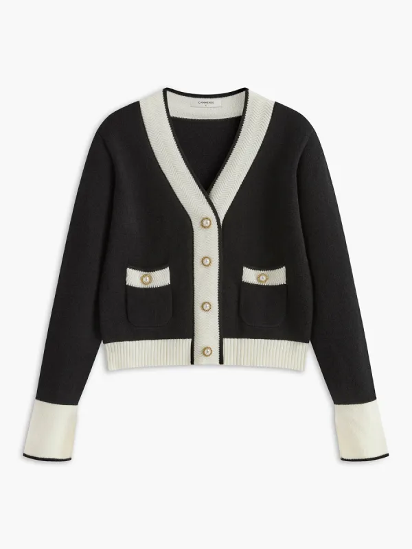 Contrast Binding Pearl-Button Cardigan sold by COMMENSE