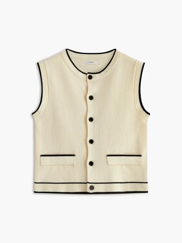 Casual Contrast Trim Sweater Vest sold by COMMENSE