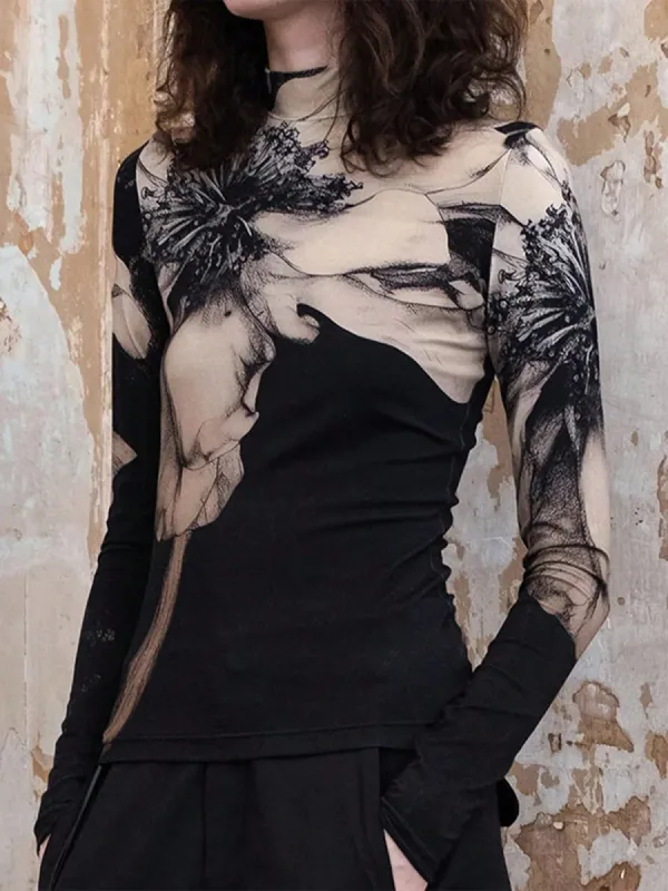 Mock-Neck Tie Dye Printed Shirt sold by COMMENSE