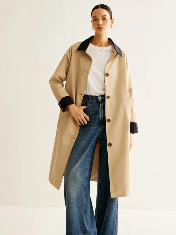 Contrast Binding Long Trench Coat sold by COMMENSE