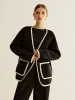 Contrast Binding Belted Pockets Sweater sold by COMMENSE