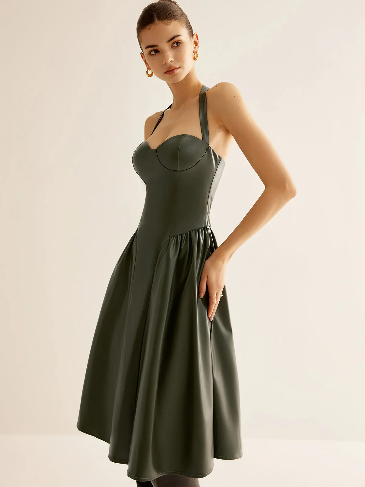 Pleated PU Leather Cami Dress sold by COMMENSE product image thumbnail 4