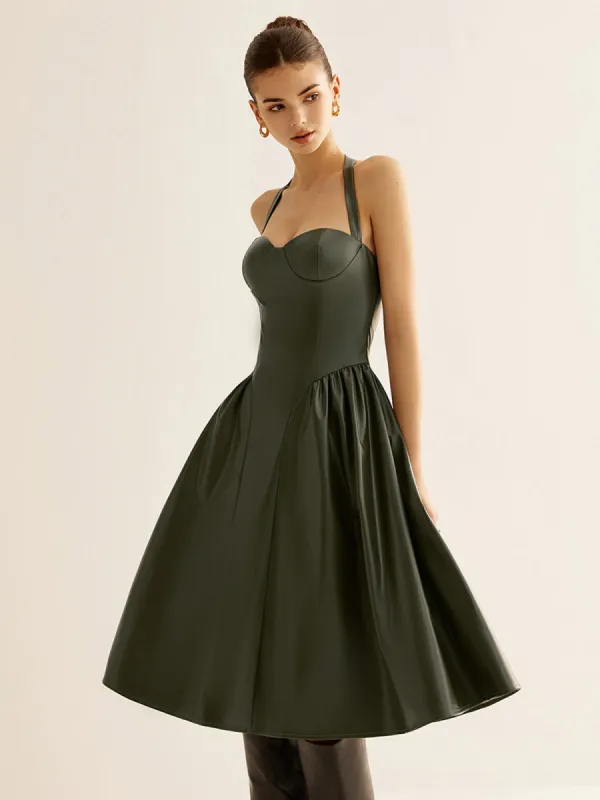 Pleated PU Leather Cami Dress sold by COMMENSE