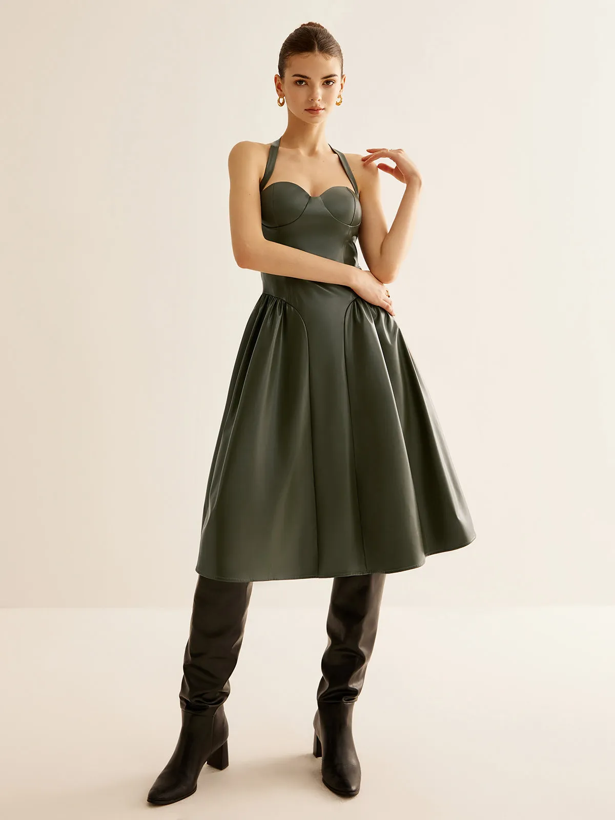 Pleated PU Leather Cami Dress sold by COMMENSE product image thumbnail 5