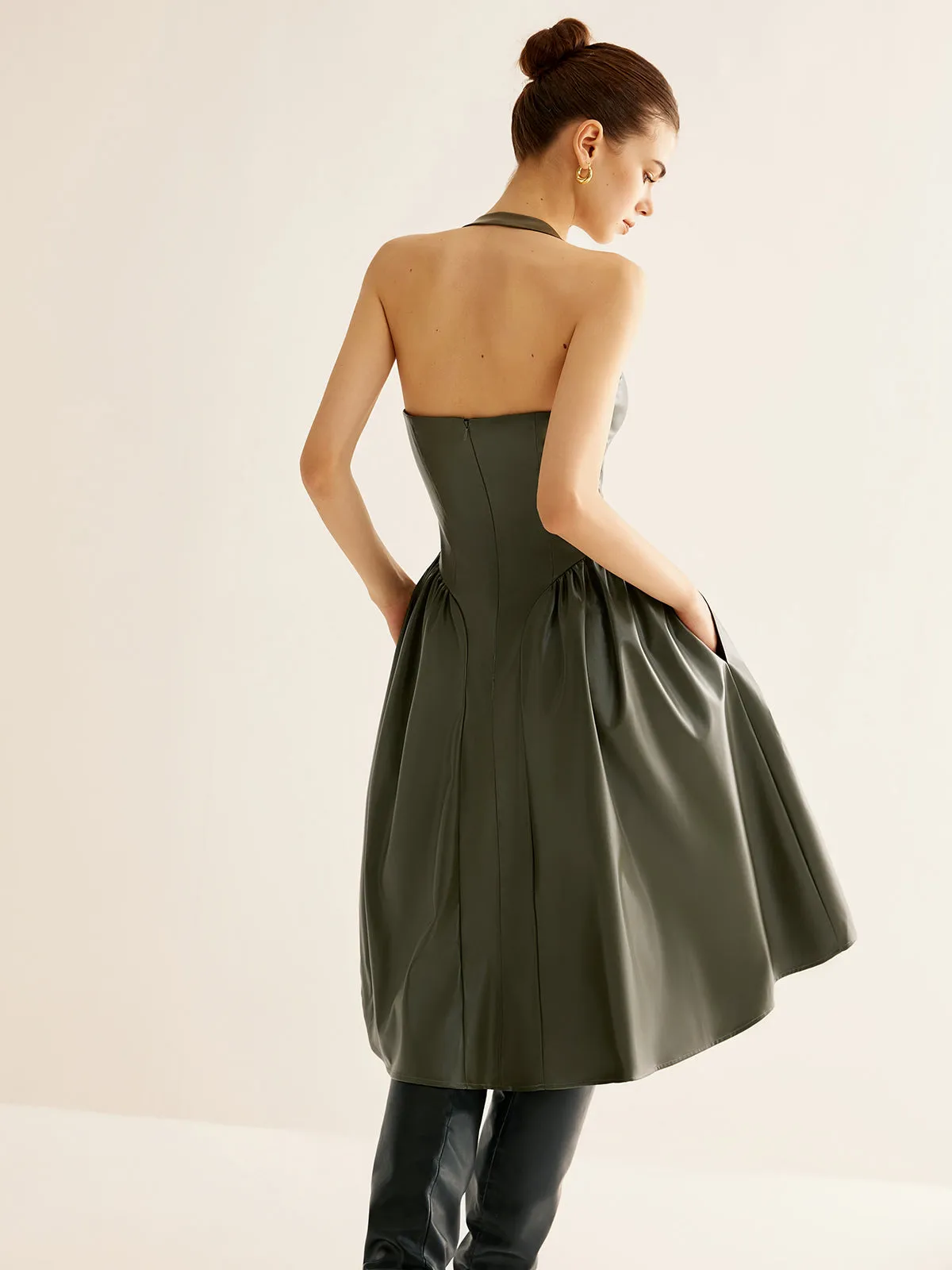 Pleated PU Leather Cami Dress sold by COMMENSE product image thumbnail 2