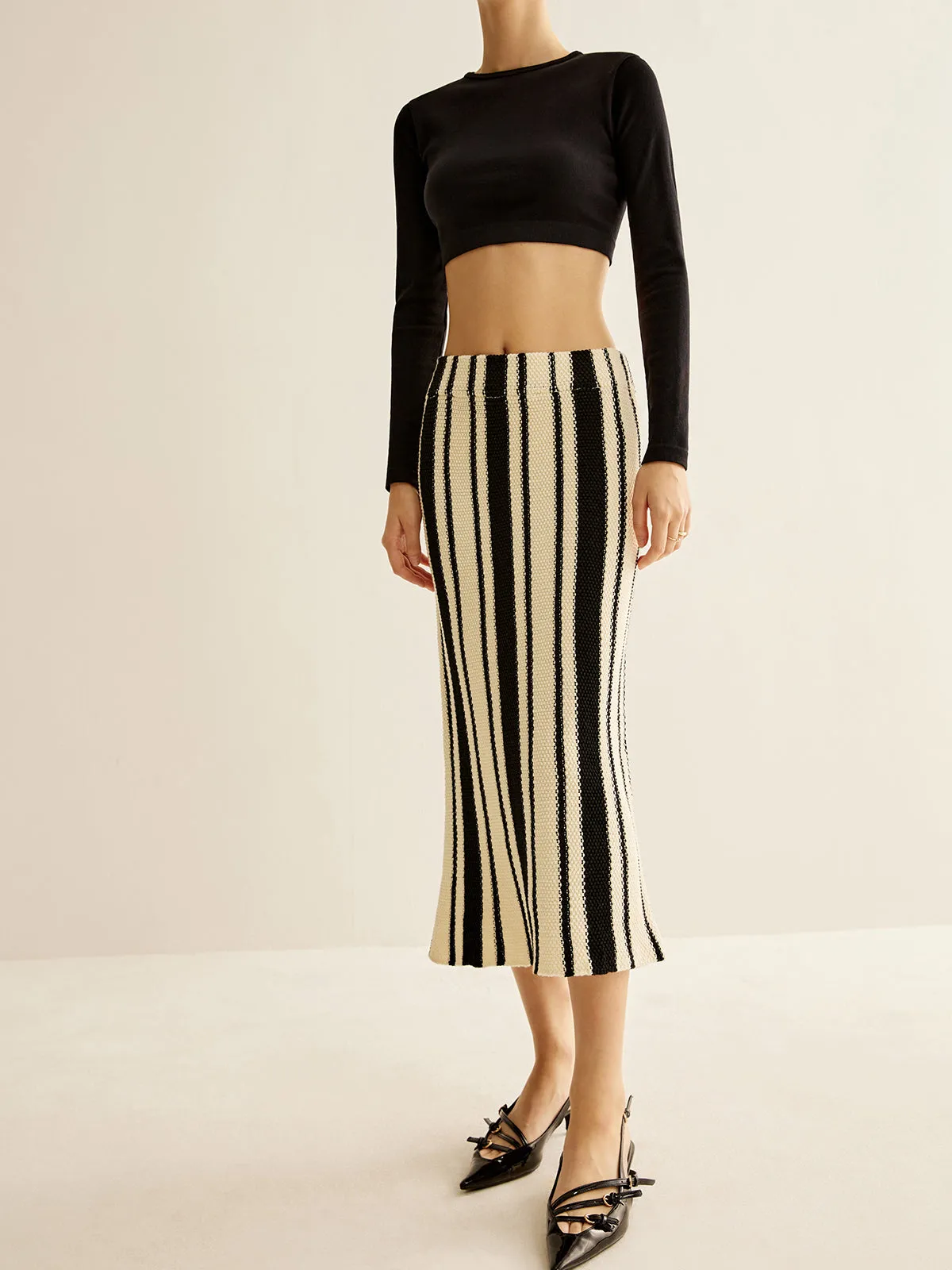 Two-Tone Pinstripe Sweater Skirt sold by COMMENSE product image thumbnail 3