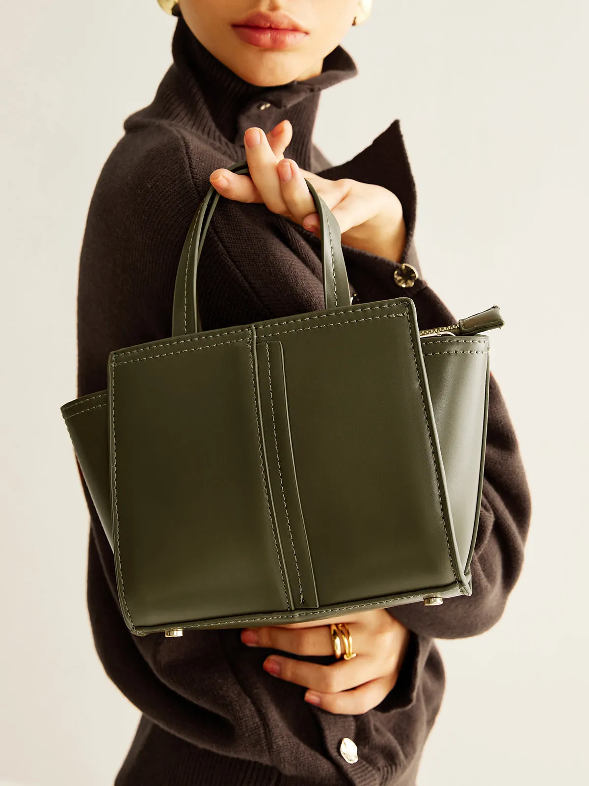 Vintage Two Way Zipper Handbag sold by COMMENSE product image thumbnail 4