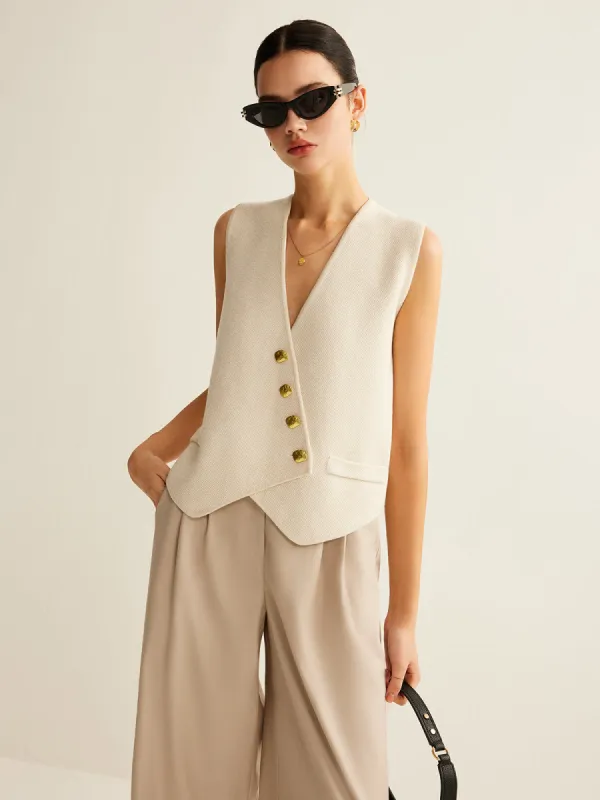 Asymmetrical Button Sweater Vest sold by COMMENSE