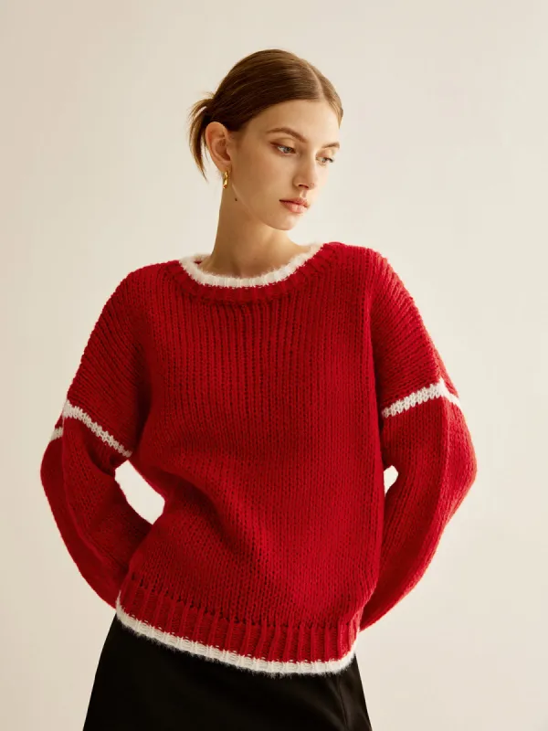 Crew Neck Contrast Binding Sweater sold by COMMENSE
