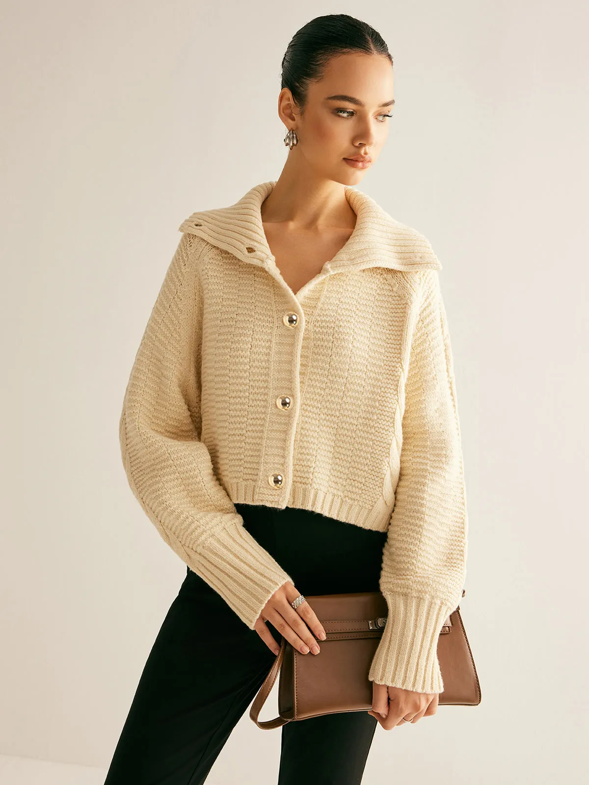 Lapel Breasted Cable-Knit Cardigan sold by COMMENSE product image thumbnail 4