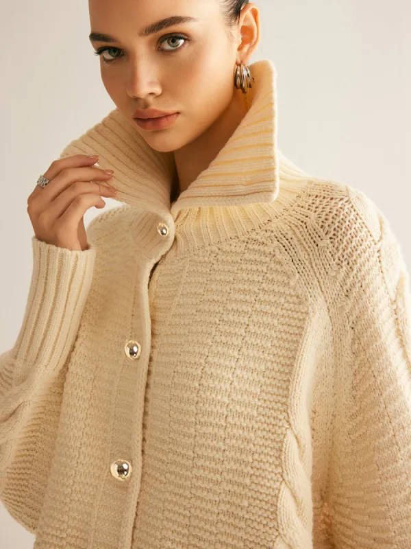 Lapel Breasted Cable-Knit Cardigan sold by COMMENSE