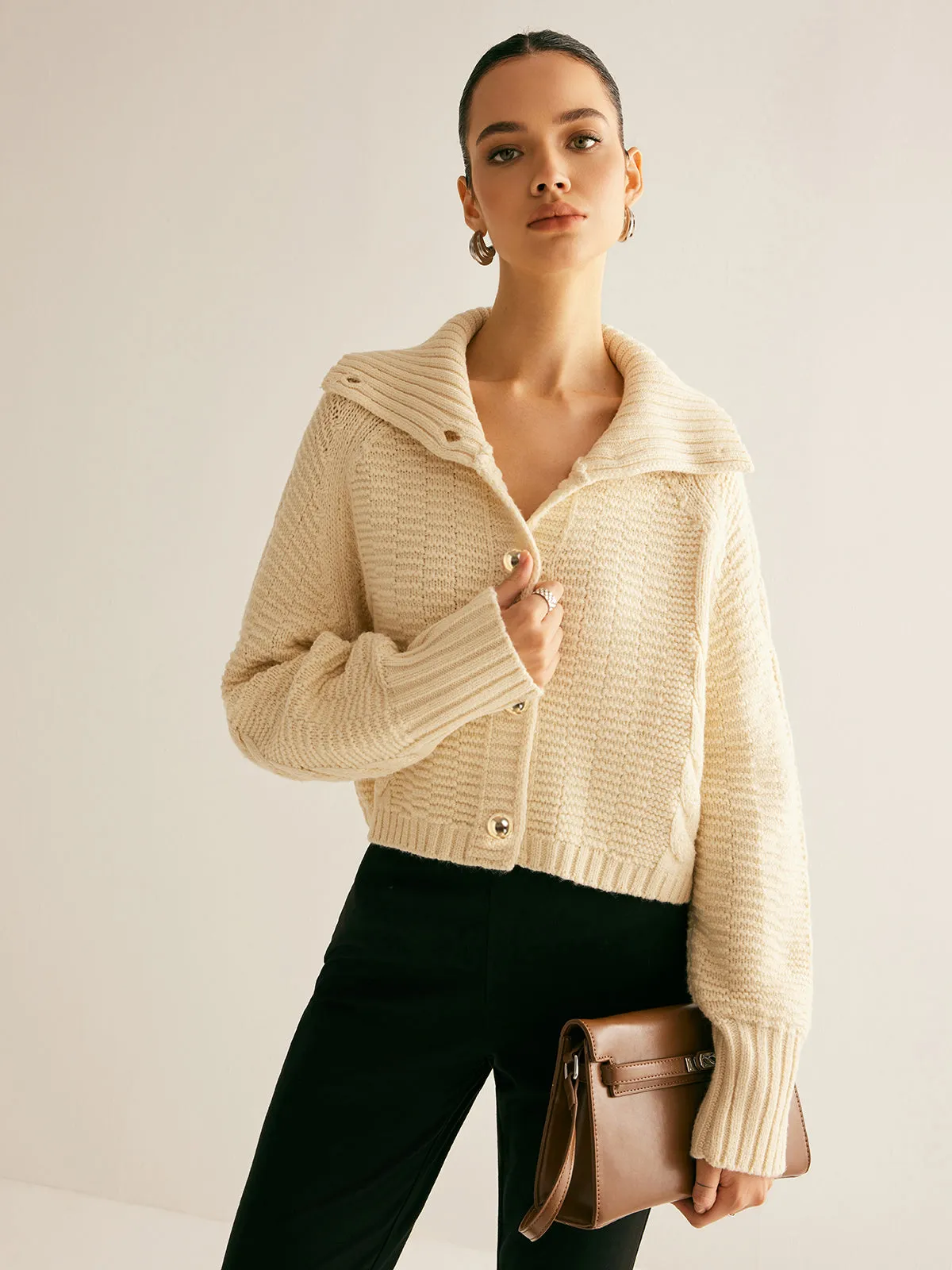 Lapel Breasted Cable-Knit Cardigan sold by COMMENSE product image thumbnail 2