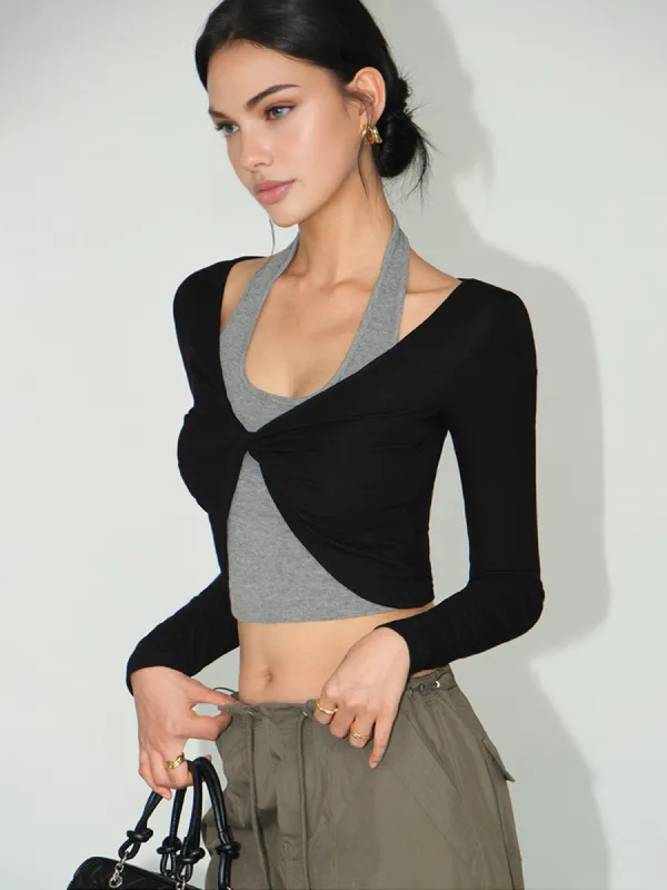 2 in 1 Knotted Crop Top sold by COMMENSE